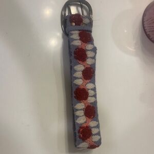 Free People Lavender Embroidered Belt with Red Floral Trim